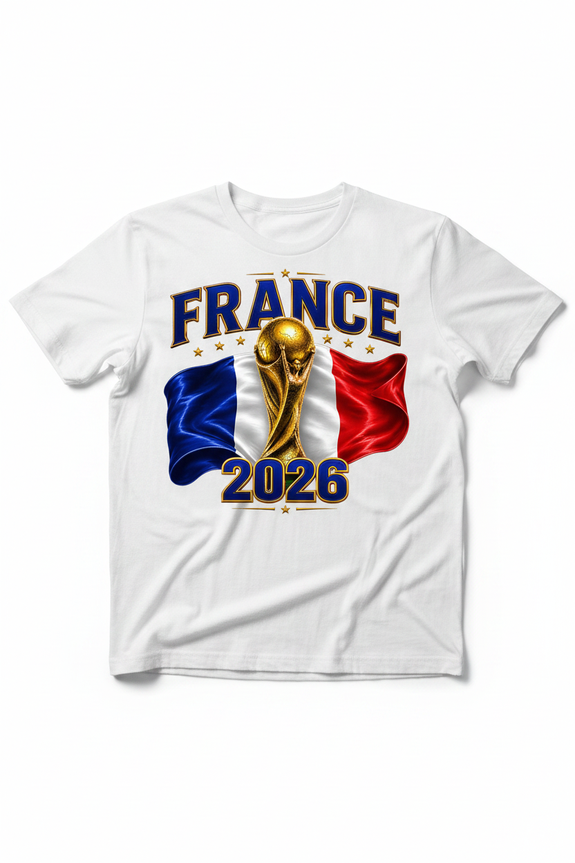 World Cup trophy with France flag and '2026' text on a white background