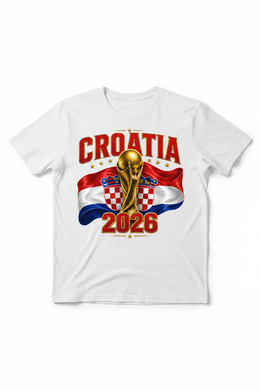 Gold World Cup trophy with Croatia flag and '2026' text on a white background