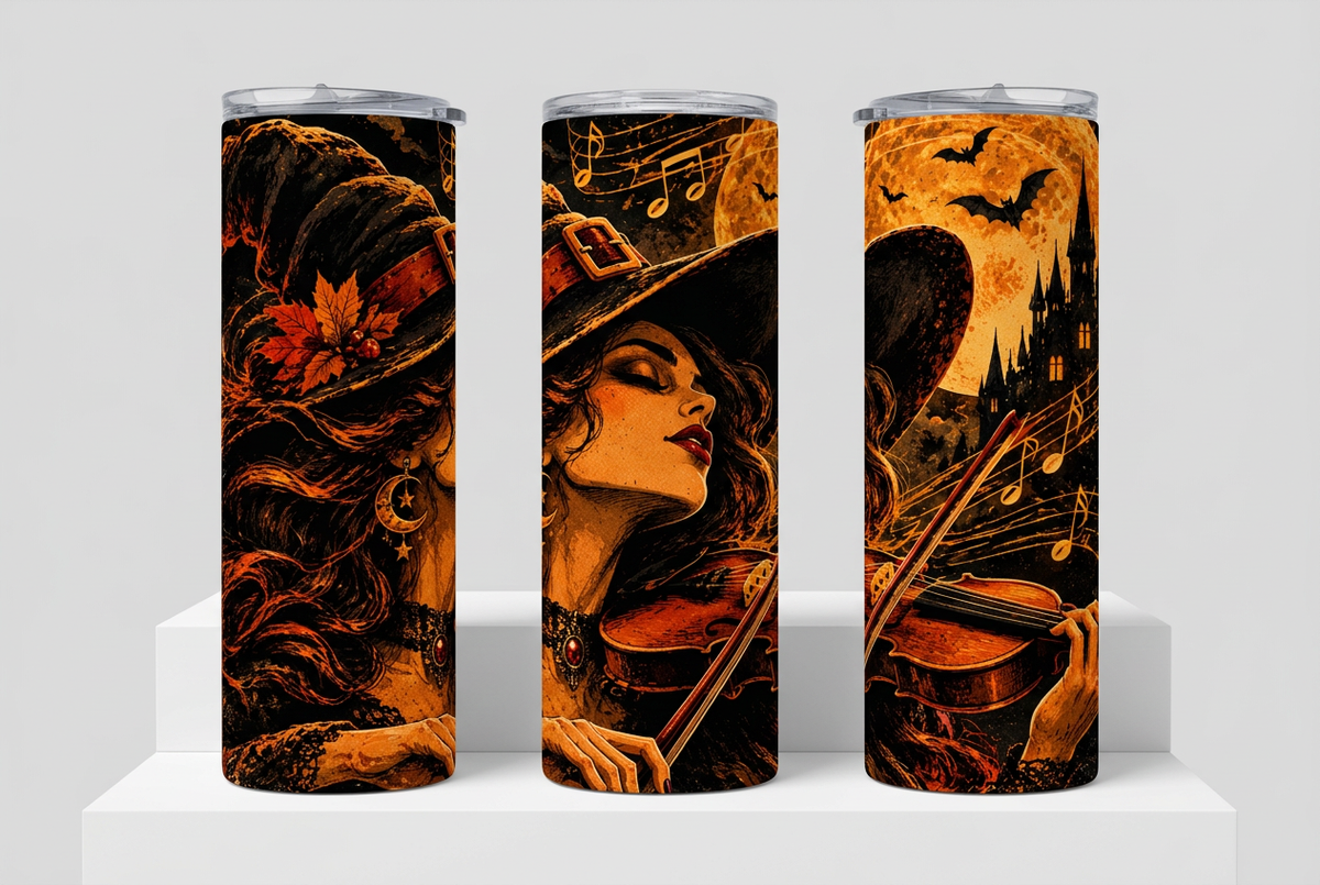 Three rotated views of the moonlit witch violinist tumbler