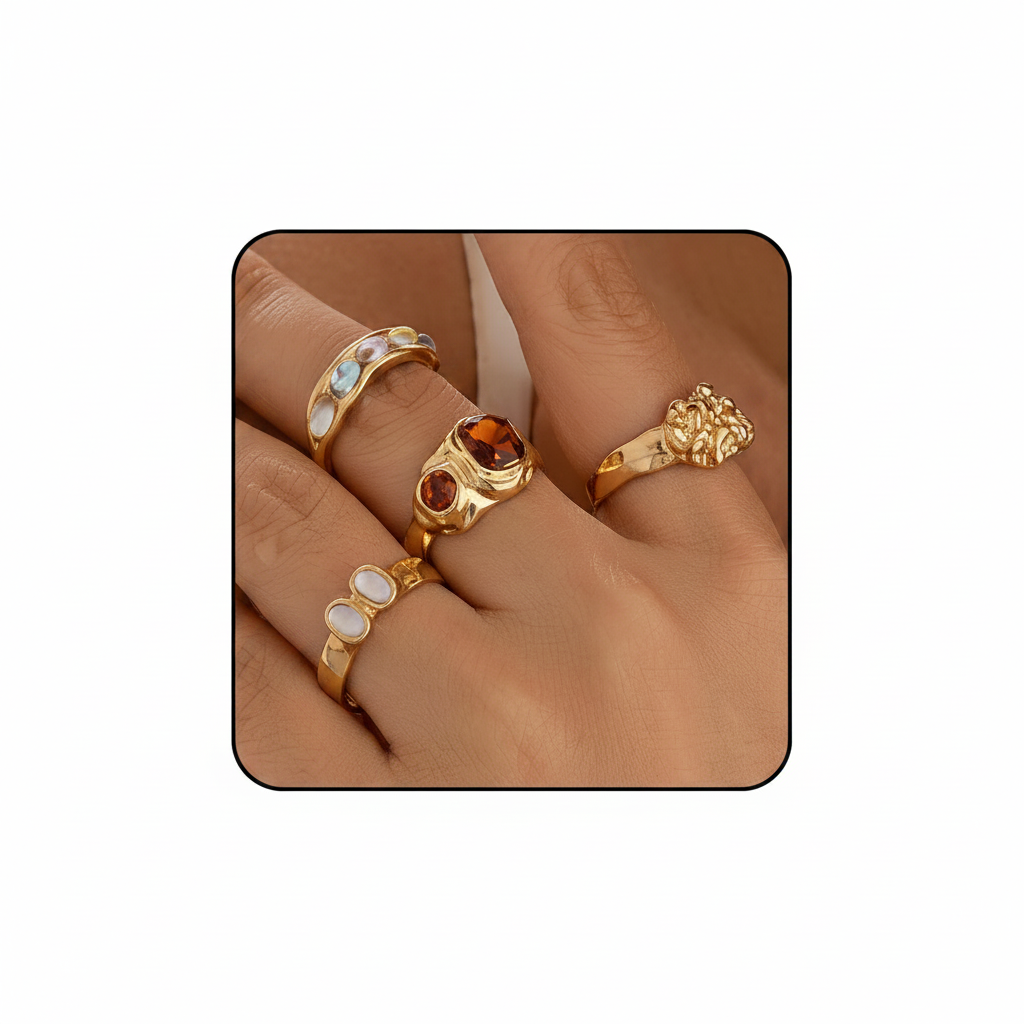 Chunky Statement Rings Set — Adjustable Gold & Silver (4 pcs)