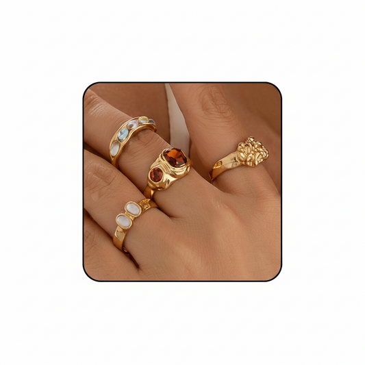 Chunky Statement Rings Set — Adjustable Gold & Silver (4 pcs)