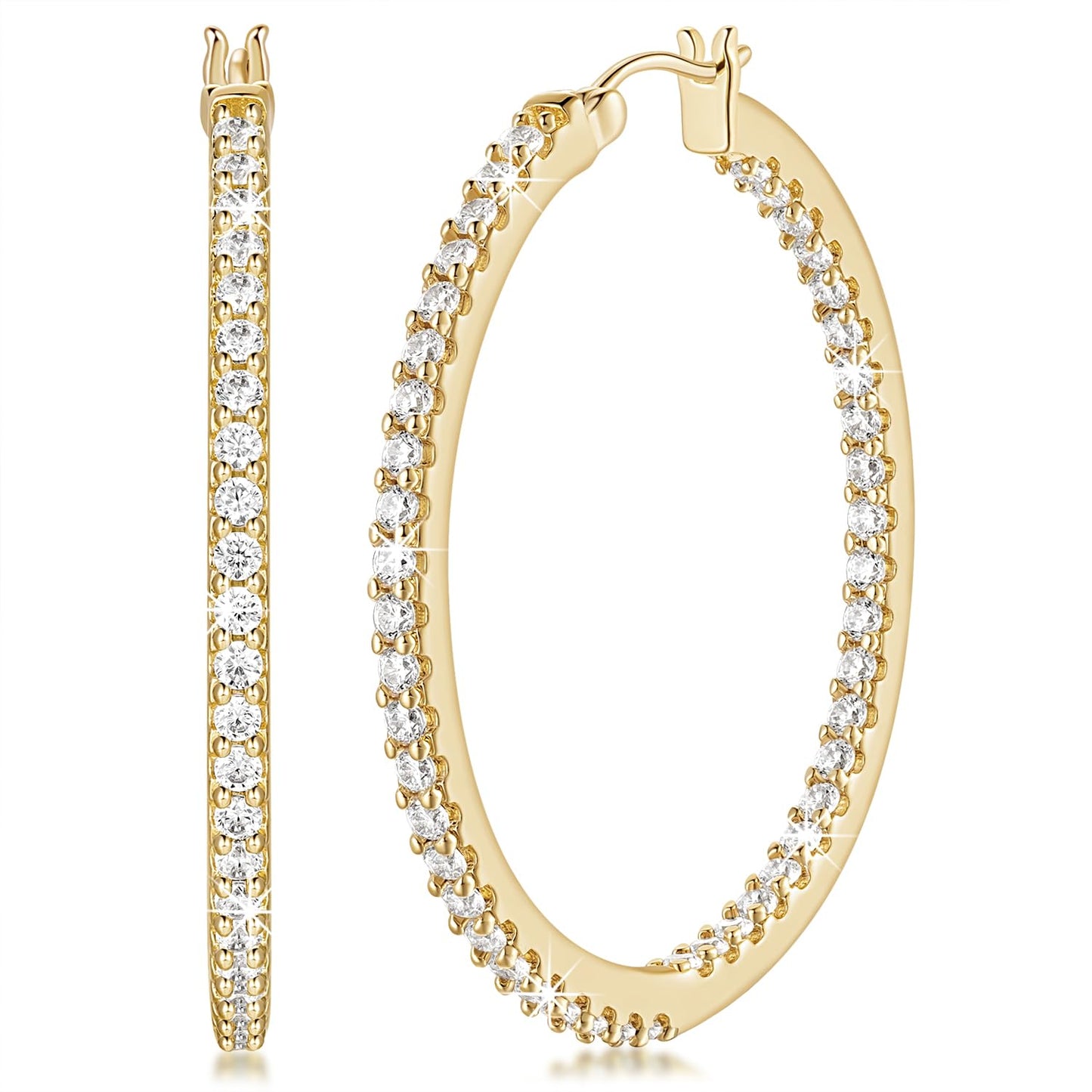 EternalShine 14K Gold CZ Hoop Earrings