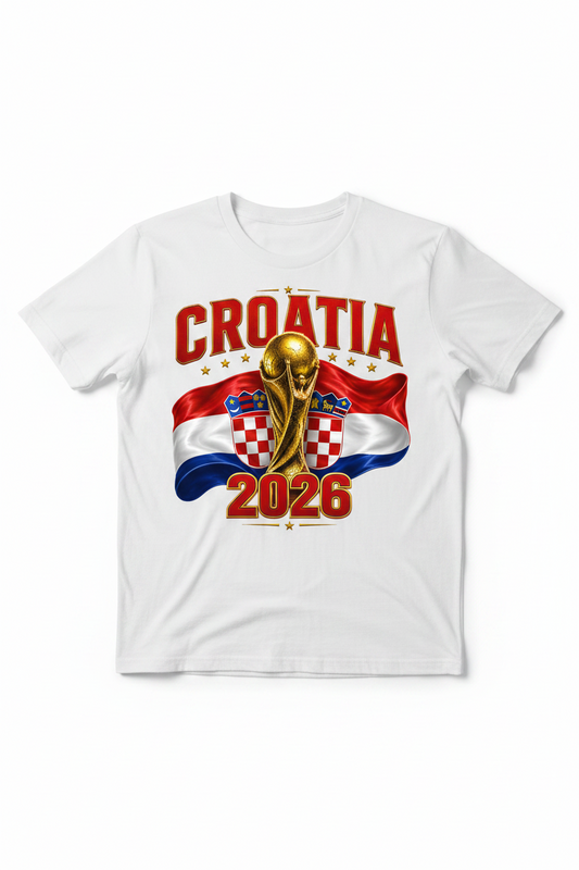 Gold World Cup trophy with Croatia flag and '2026' text on a white background
