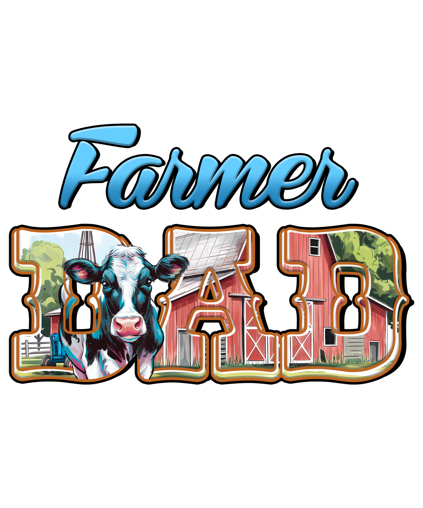 Farmer Dad Graphic T-Shirt – Rustic Farm Life Tee with Cow & Barn Design