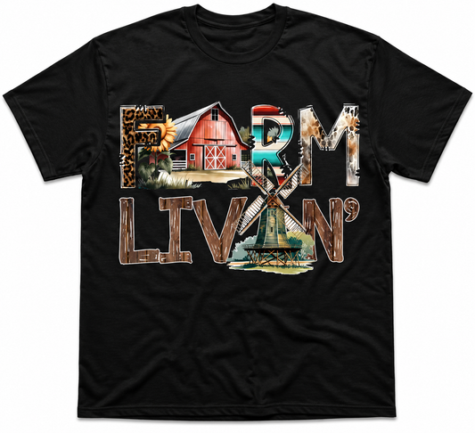 Rustic Farm Livin' Windmill & Barn Graphic T-Shirt