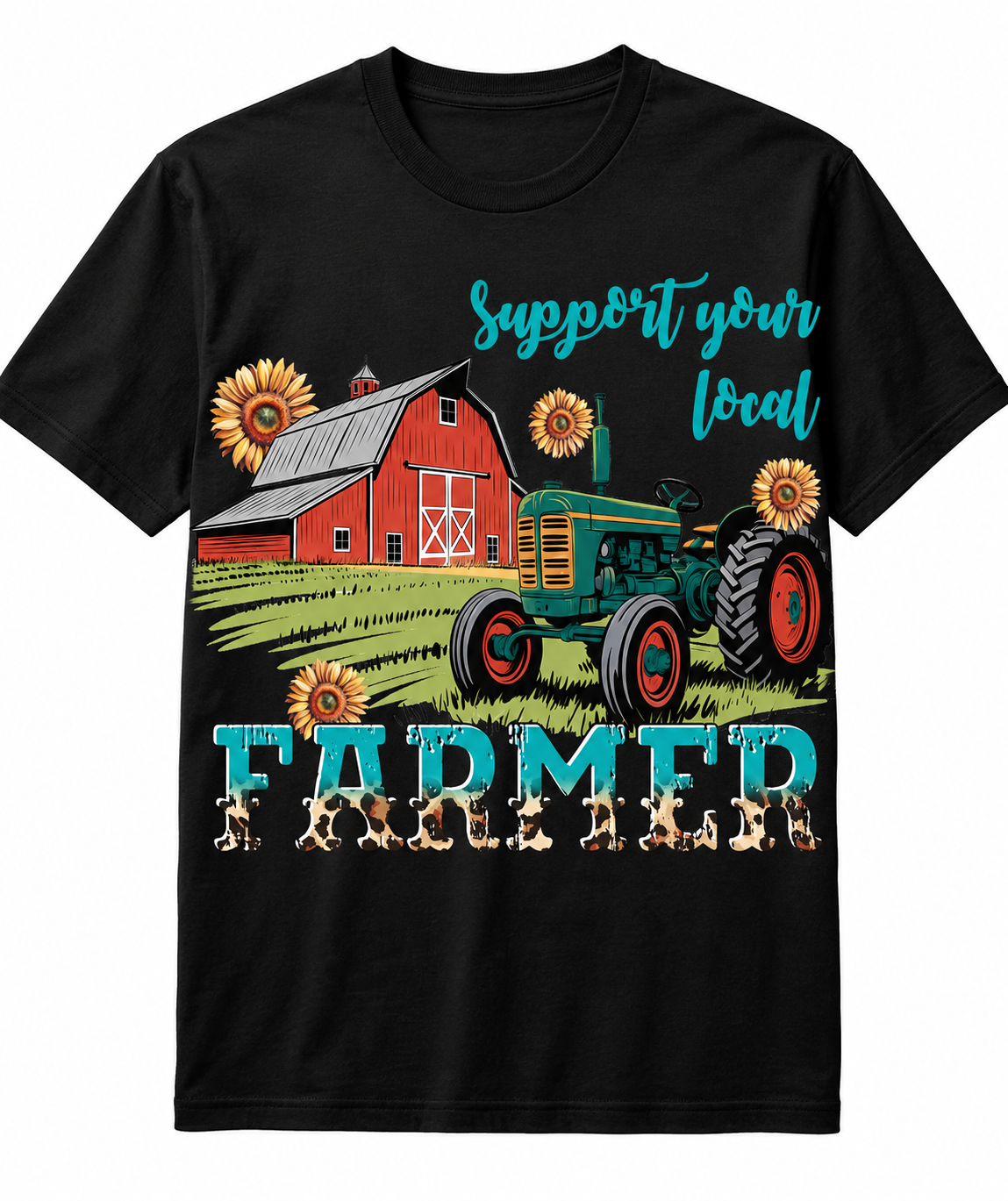 Support Your Local Farmer Vintage Tractor Sunflower T-Shirt