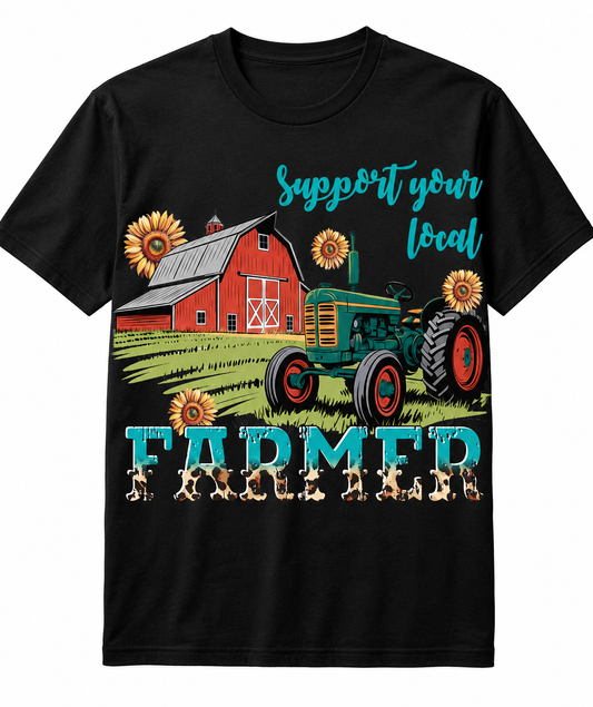 Support Your Local Farmer Vintage Tractor Sunflower T-Shirt