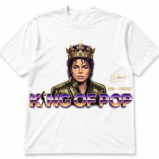 King of Pop Inspired Retro Music Graphic White T-Shirt