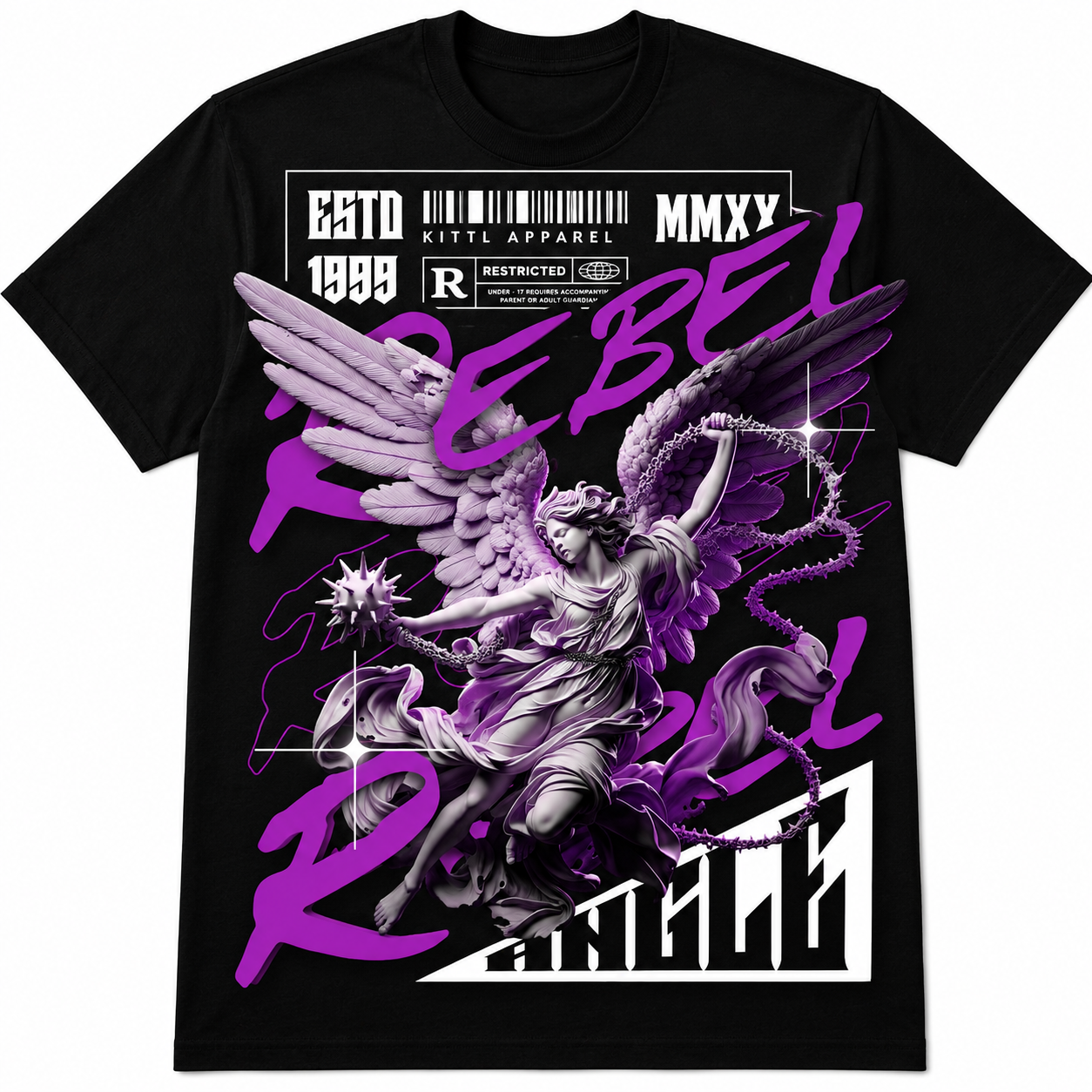Purple Rebel Angel Graphic Black T-Shirt