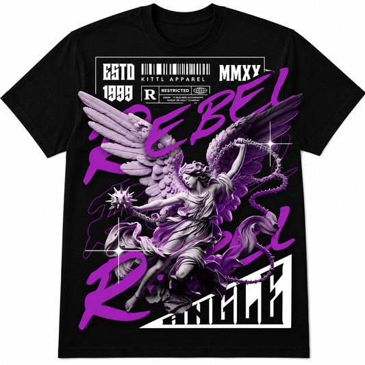 Purple Rebel Angel Graphic Black T-Shirt