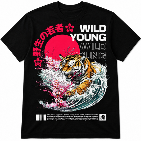 Wild Young Tiger Wave Graphic Tee