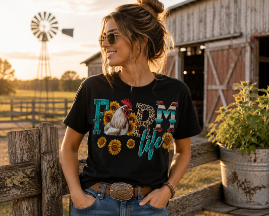 Farm Life Rooster Sunflower Graphic Tee – Country Western Farm Shirt