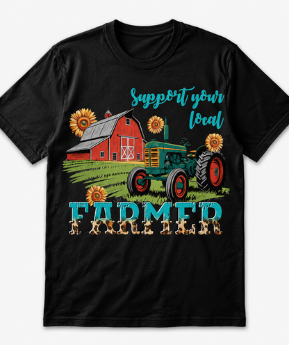 Support Your Local Farmer Vintage Tractor Sunflower T-Shirt