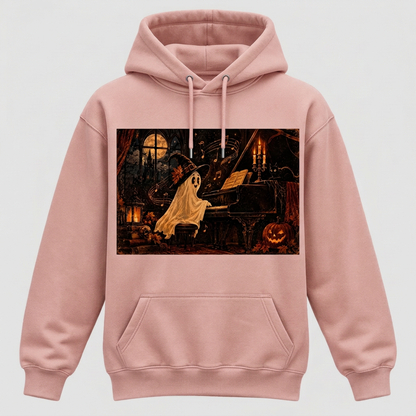 Blush pink Witch-Hat Ghost Pianist Halloween hoodie