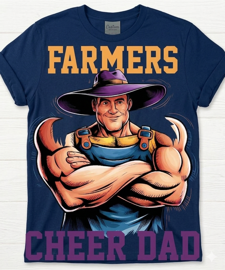 "Farmers Cheer Dad" Navy Blue Graphic Tee