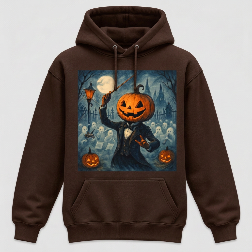 Chocolate brown Pumpkin-Head Conductor Halloween hoodie