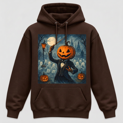 Chocolate brown Pumpkin-Head Conductor Halloween hoodie