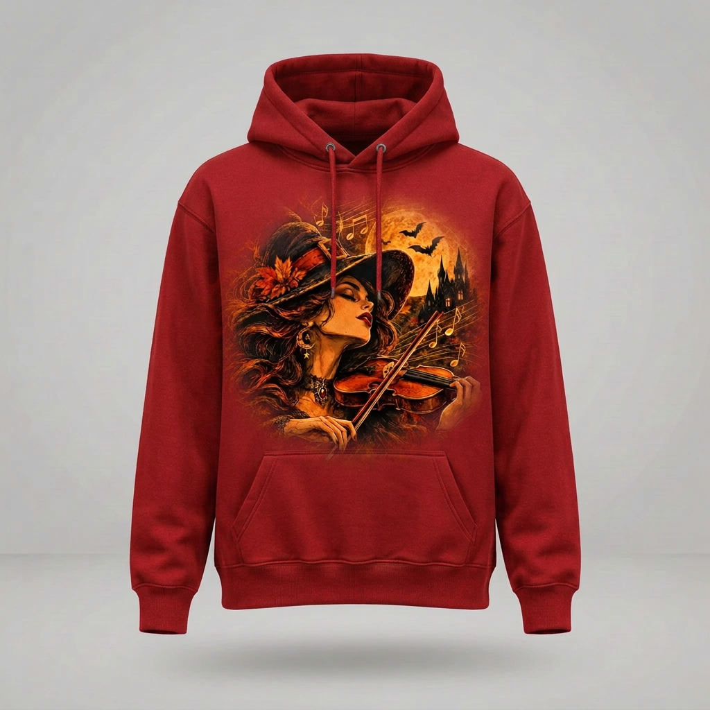 Red witch violinist hoodie three-quarter view