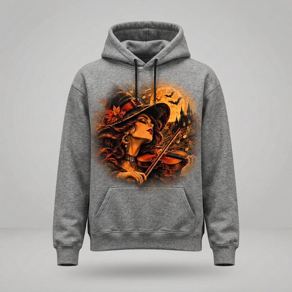Grey Moonlit Witch Violinist hoodie front