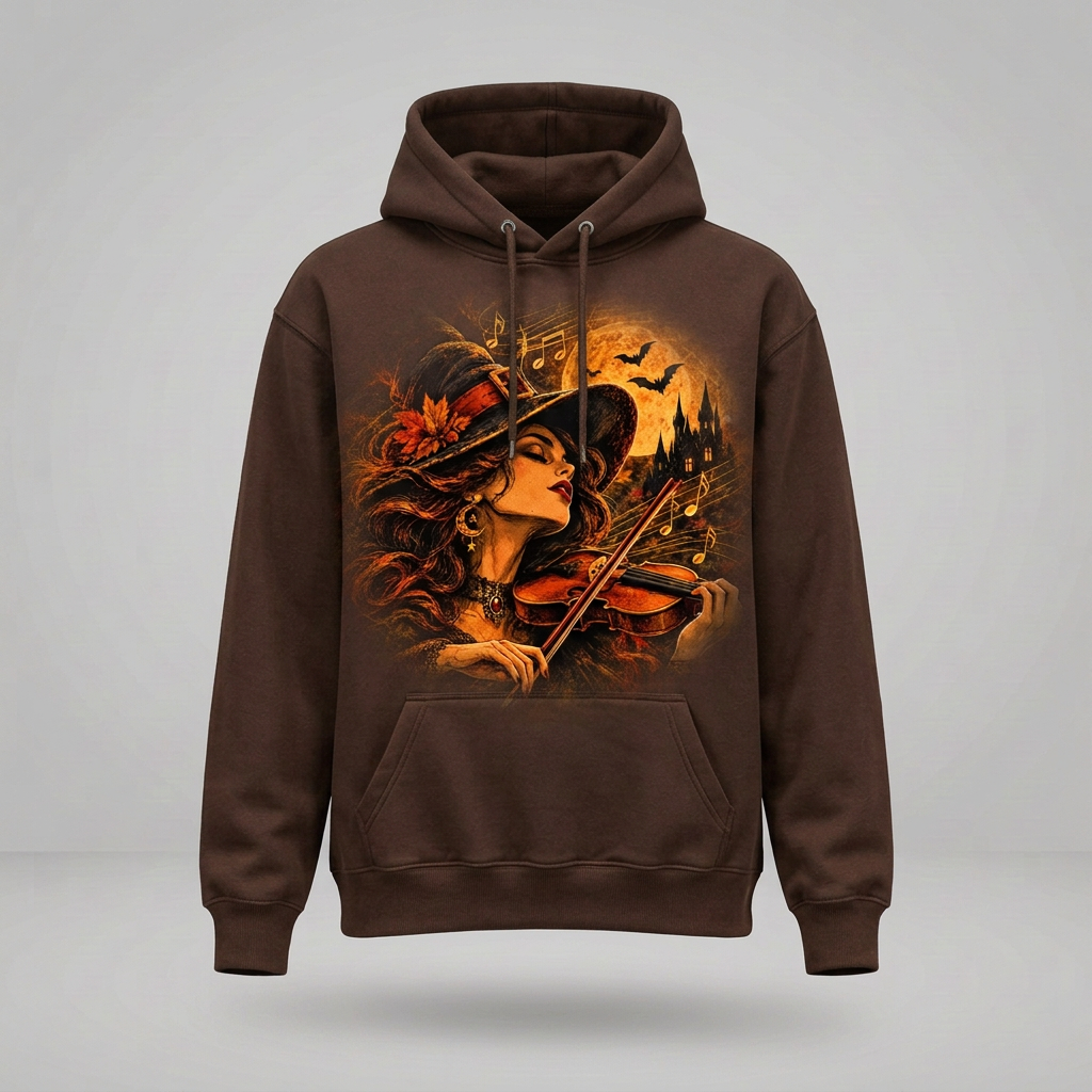 Brown Moonlit Witch Violinist hoodie front
