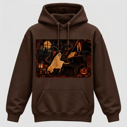 Chocolate brown Witch-Hat Ghost Pianist Halloween hoodie