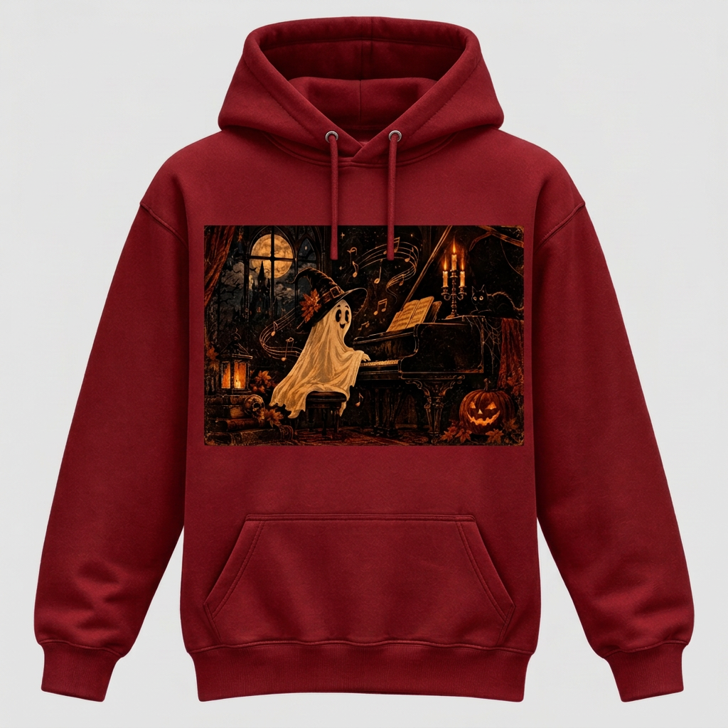 Red Witch-Hat Ghost Pianist Halloween hoodie