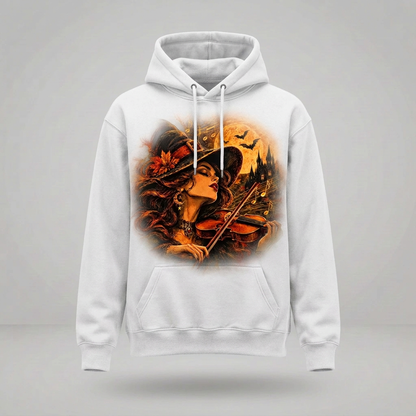 White witch violinist hoodie three-quarter view