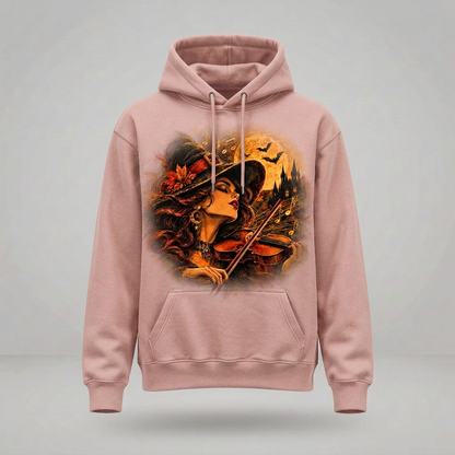 Pink witch violinist hoodie three-quarter view