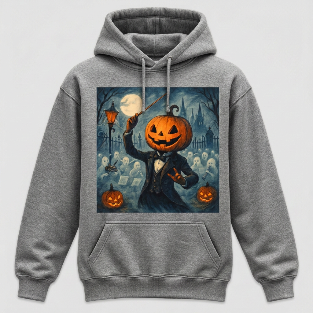 Heather grey Pumpkin-Head Conductor Halloween hoodie