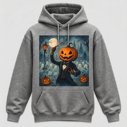 Heather grey Pumpkin-Head Conductor Halloween hoodie