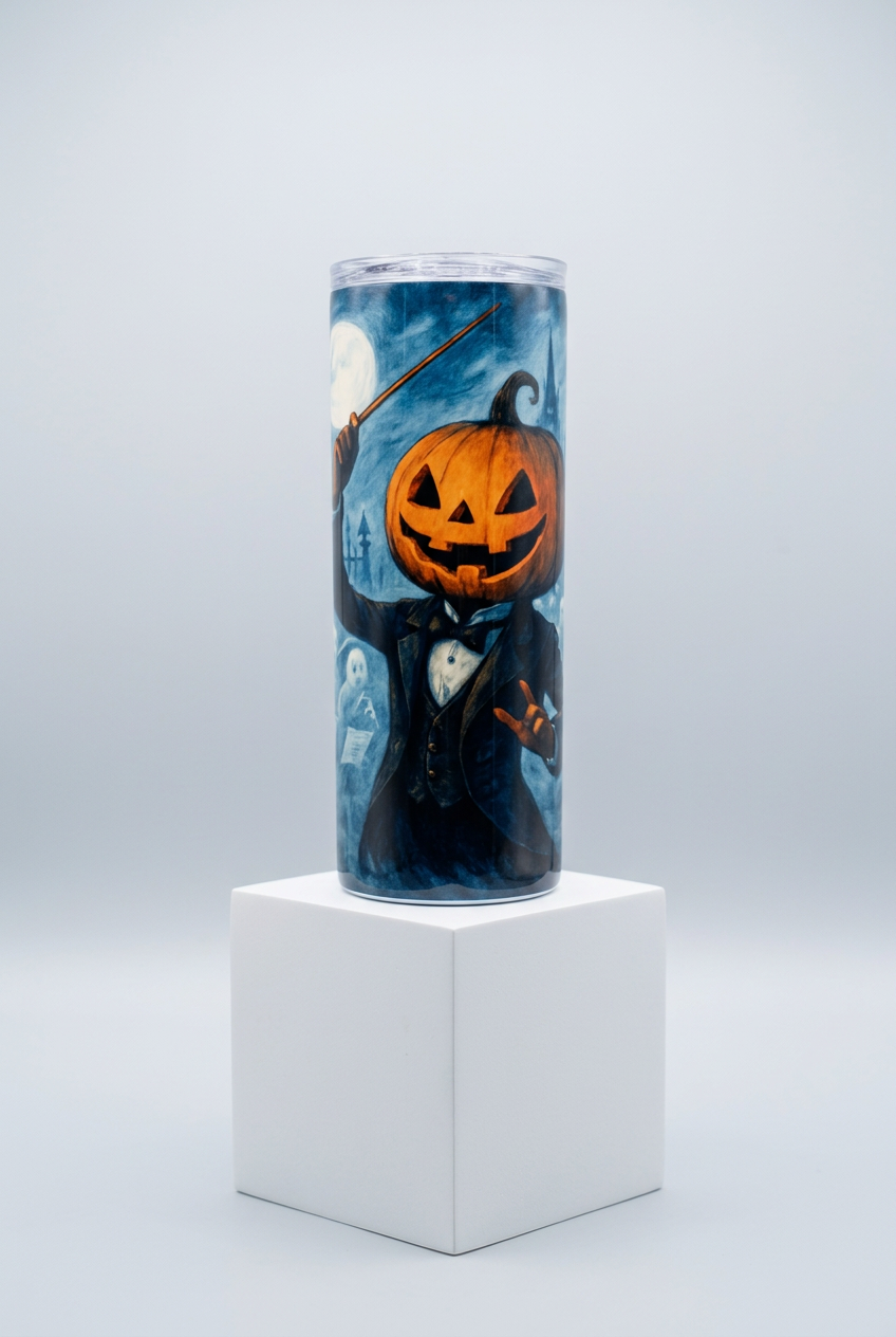 Revised single pumpkin conductor tumbler mockup
