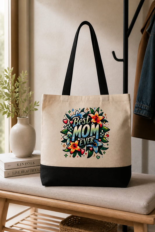 Best Mom Ever Gifts Tote Bag – New Mom Gift Idea for Women, Canvas Bag for Mom to Be, First Time Mom