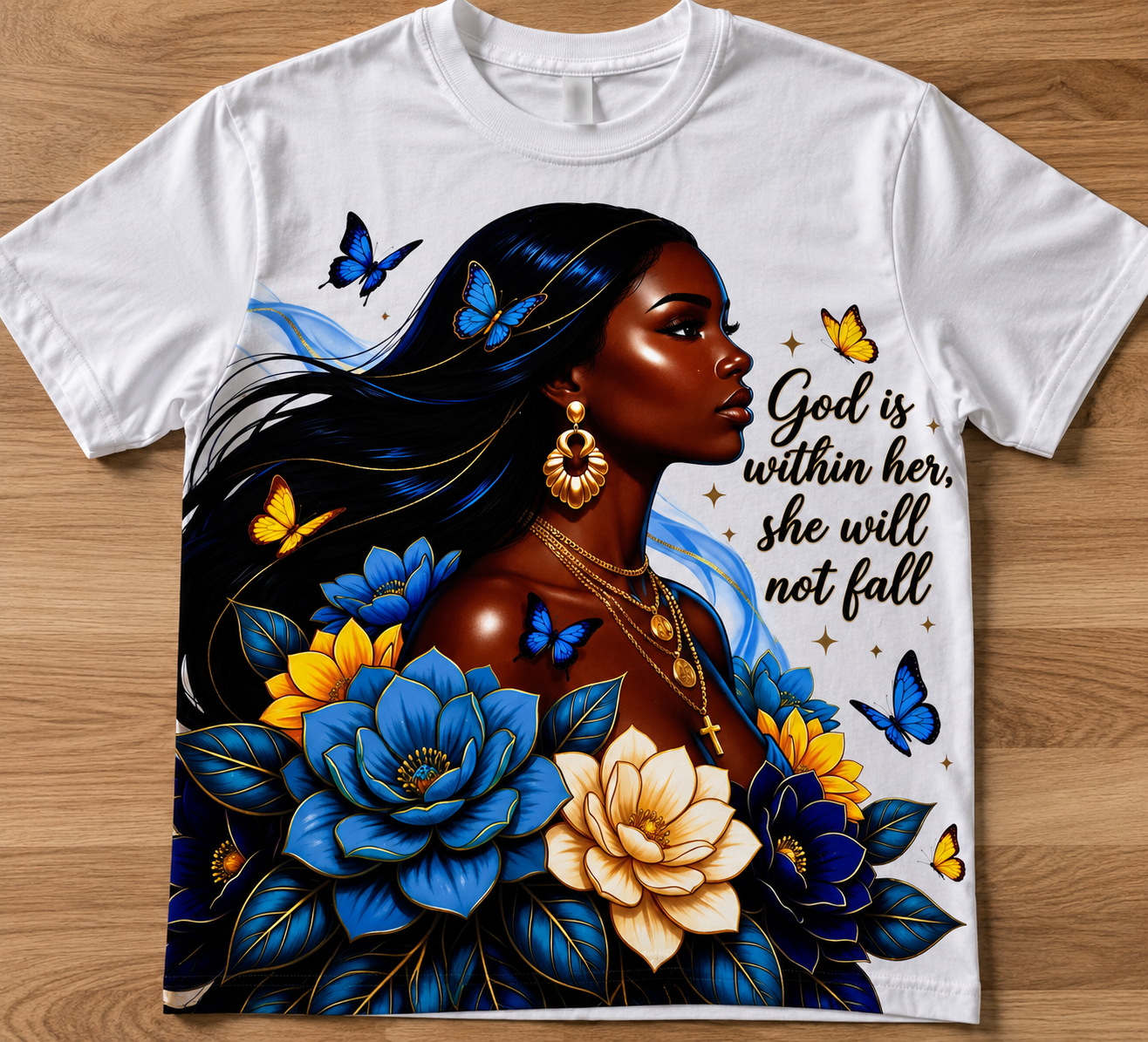 God Is Within Her She Will Not Fall Christian Floral Butterfly Faith T-Shirt