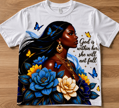 God Is Within Her She Will Not Fall Christian Floral Butterfly Faith T-Shirt