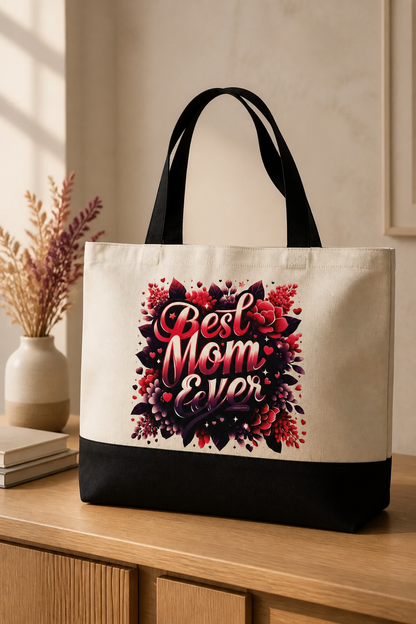 Best Mom Ever Gifts Tote Bag – New Mom Gift Idea for Women, Canvas Bag for Mom to Be, First Time Mom