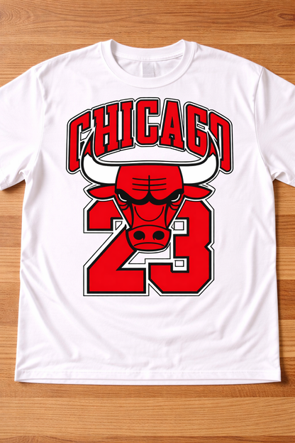 Chicago 23 Vintage Basketball Bull Graphic T-Shirt – White