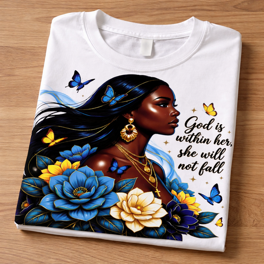 God Is Within Her She Will Not Fall Christian Floral Butterfly Faith T-Shirt