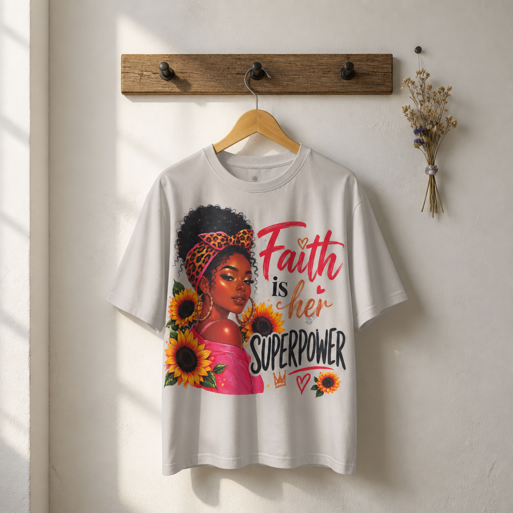 Faith Is Her Superpower Inspirational Christian Sunflower Graphic T-Shirt