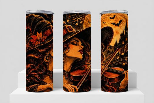 Three rotated views of the moonlit witch violinist tumbler