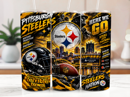 20 oz Pittsburgh Steelers Steel City Gold Skinny Tumbler